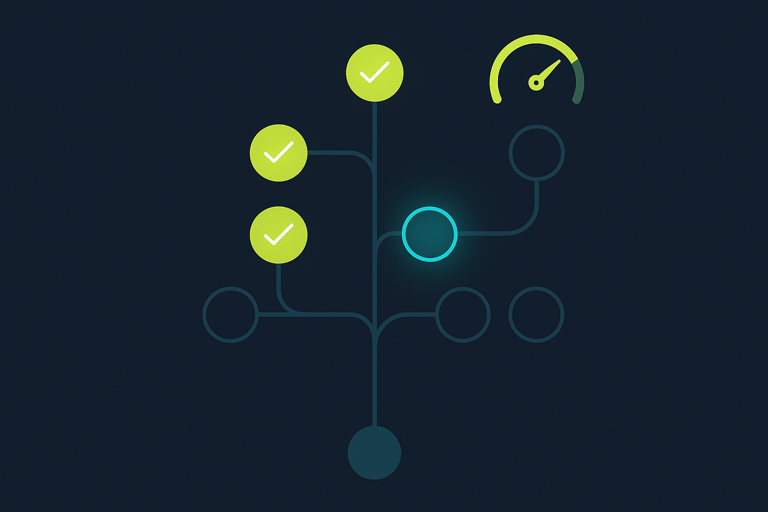 A personalised learning path visualisation — a branching tree of modules with completed ones in lime green, in-progress ones glowing cyan, and the AI adapting the path based on a performance score shown at the top