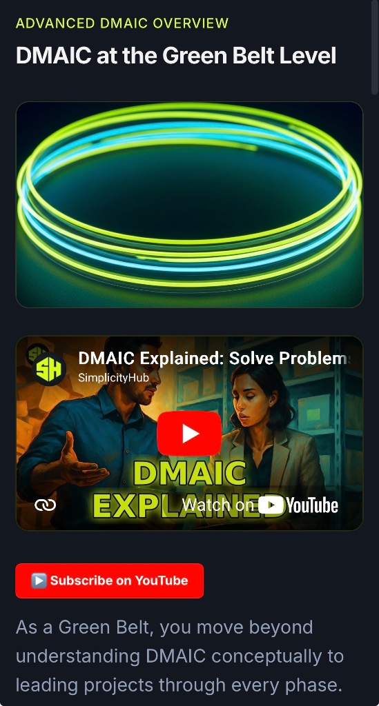 DMAIC at the Green Belt Level — course lesson overview