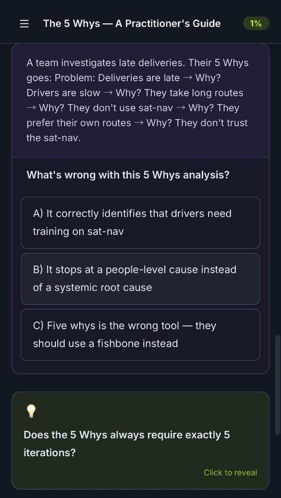 5 Whys Practitioner Guide quiz question