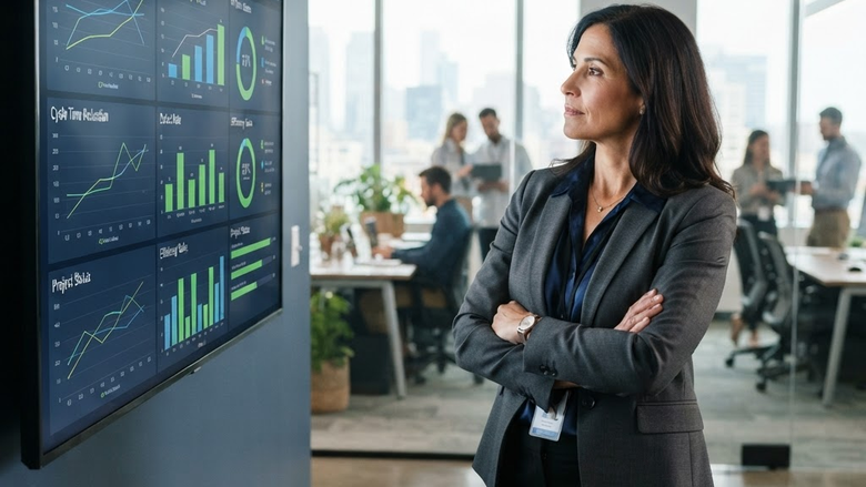 Senior manager reviewing process improvement metrics