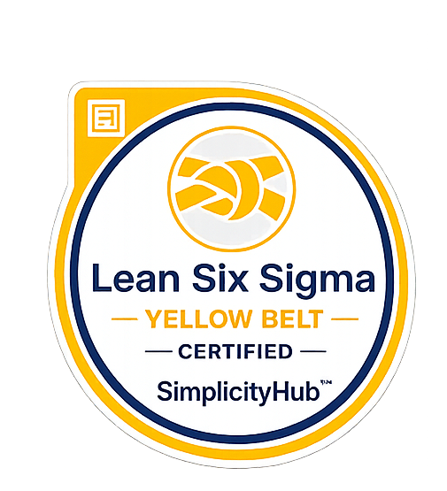 SimplicityHub Lean Six Sigma Yellow Belt certification badge