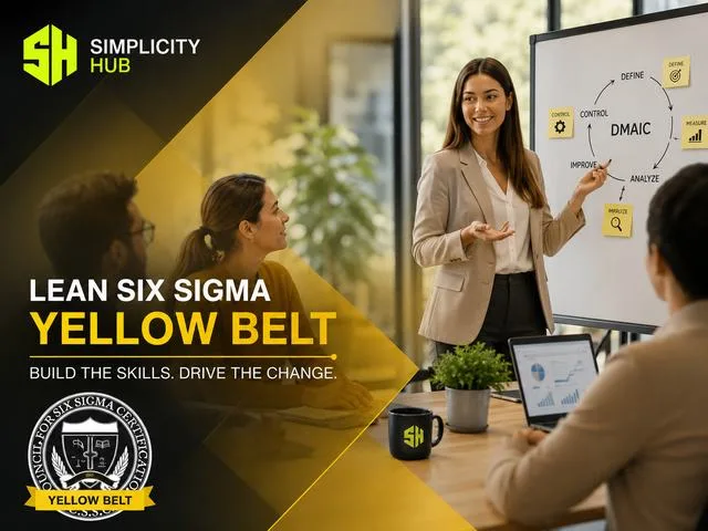 Lean Six Sigma Yellow Belt training session — practitioner presenting the DMAIC cycle